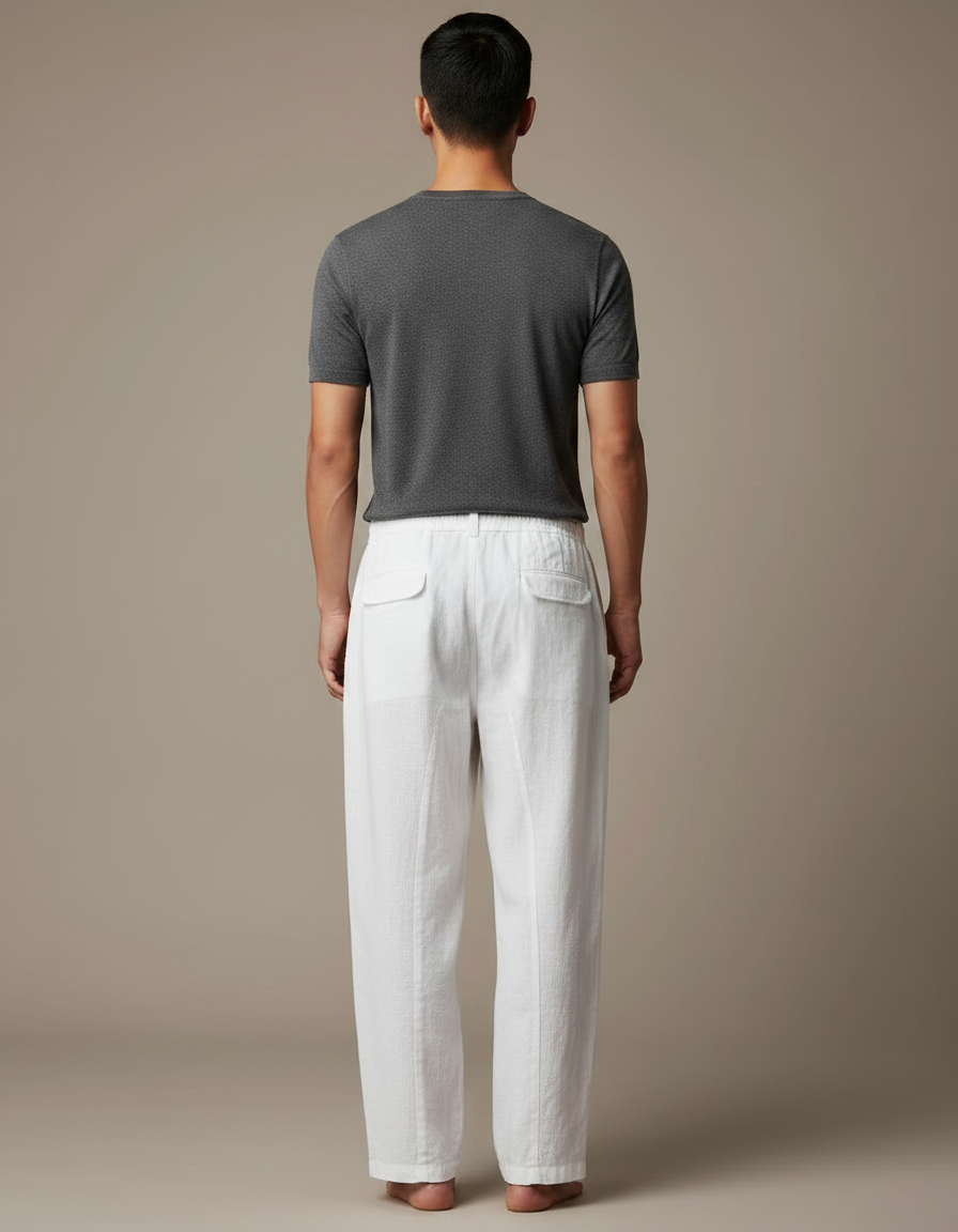 Pantalon Chinois Lin Ample Blanc Décontracté Homme - vue 2