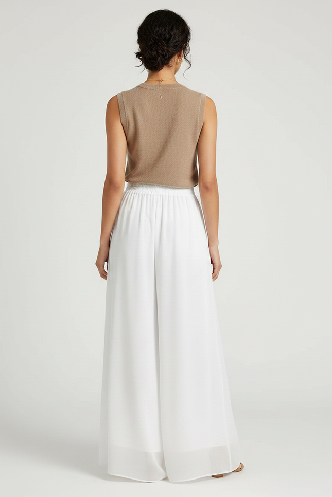 Pantalon Chinois Blanc Fluide Ample Élégant Transparent - Polyester - vue 2