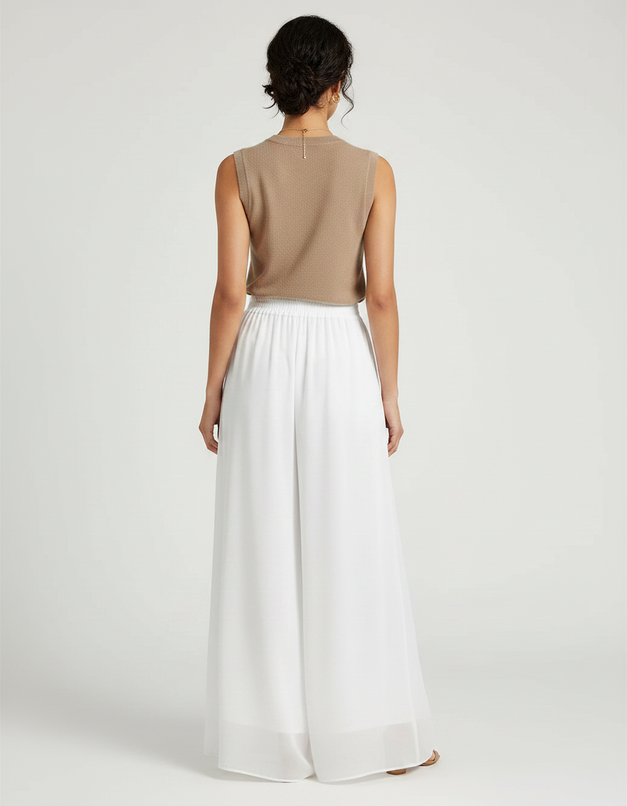 Pantalon Chinois Blanc Fluide Ample Élégant Transparent - Polyester - vue 2