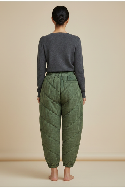 Pantalon Chinois Matelassé Vert Ample Coton Harem - vue 2