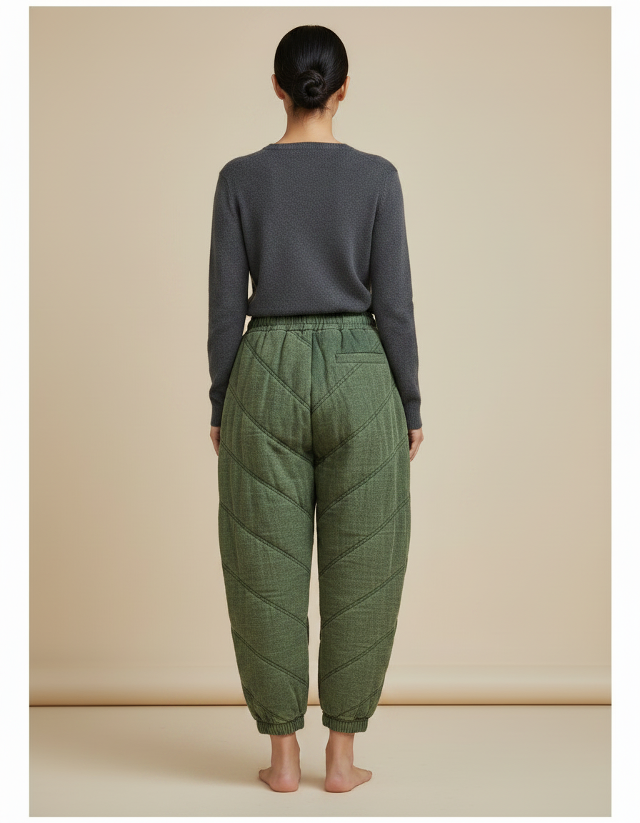 Pantalon Chinois Matelassé Vert Ample Coton Harem - vue 2