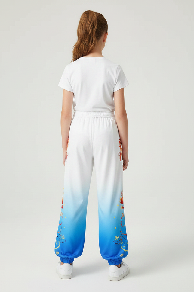 Pantalon Chinois Blanc Bleu Dégradé Dragon Enfant - Multicolore Polyester - vue 2