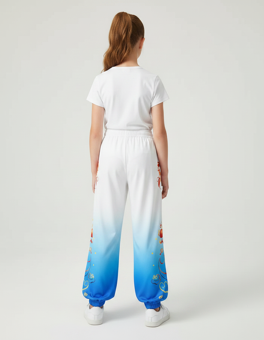 Pantalon Chinois Blanc Bleu Dégradé Dragon Enfant - Multicolore Polyester - vue 2