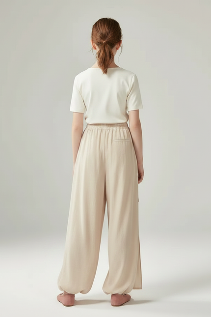 Pantalon Chinois Beige Fluide Ample Fille Traditionnel - Viscose - vue 2