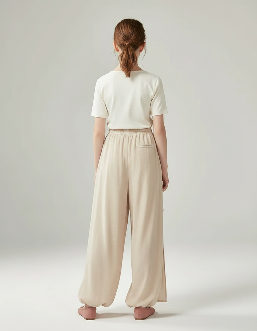 Pantalon Chinois Beige Fluide Ample Fille Traditionnel - Viscose - vue 2