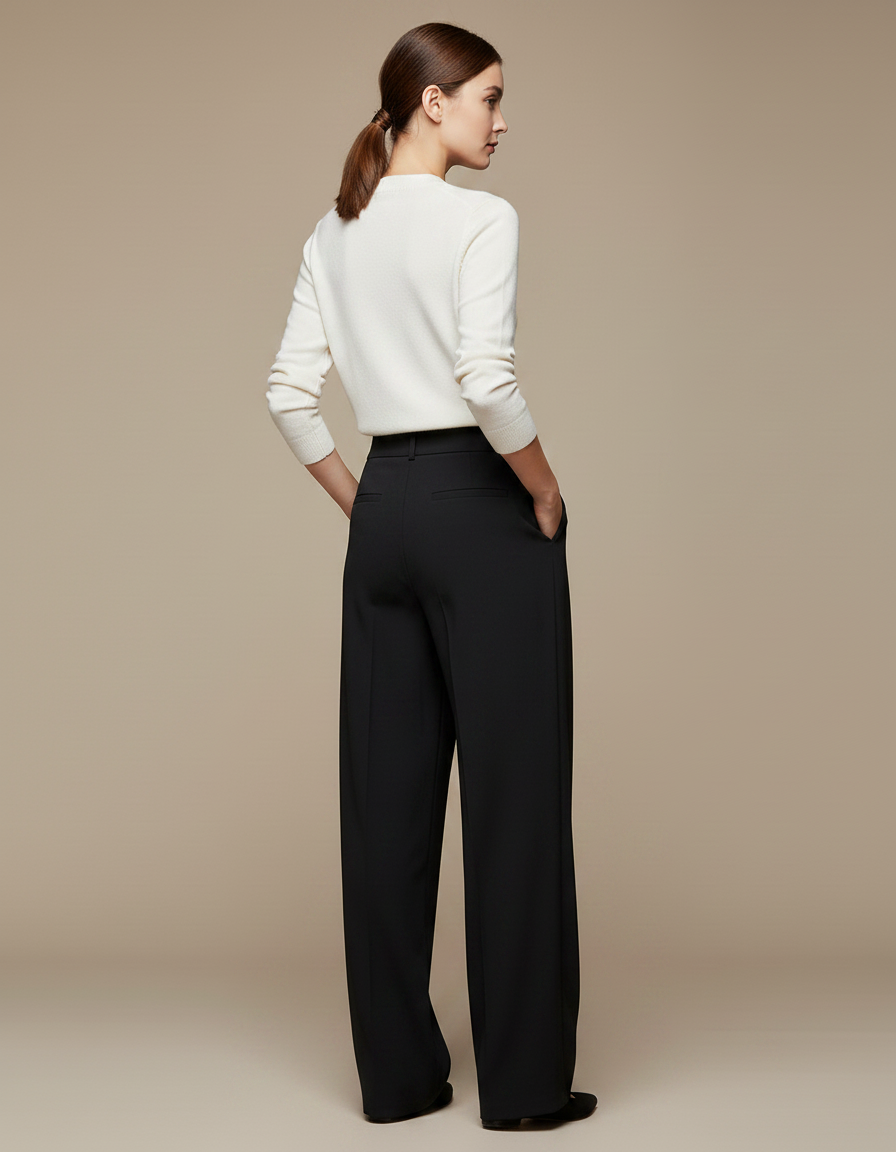 Pantalon Chinois Femme Noir Ample Soie - Polyester - vue 2