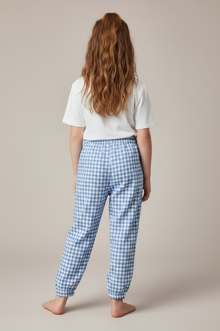 Pantalon Chinois Gingham Bleu Coton Ample Enfant - vue 2