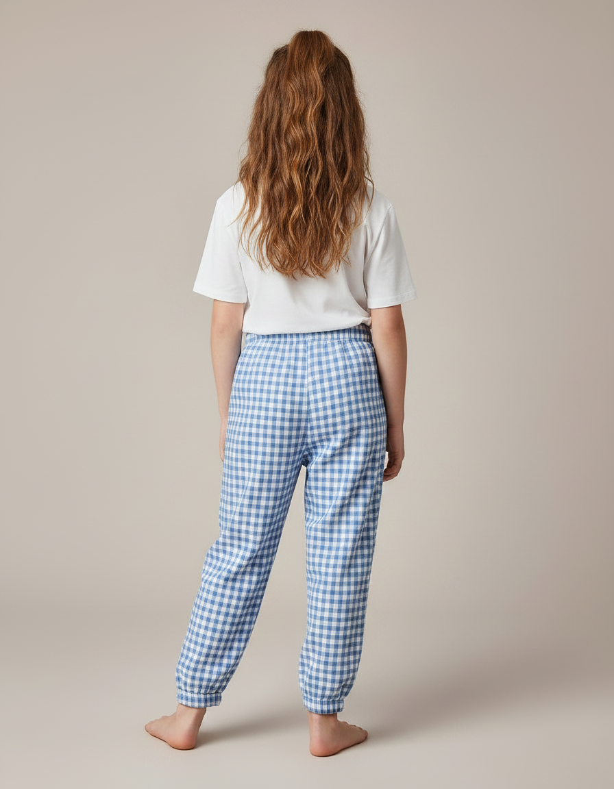 Pantalon Chinois Gingham Bleu Coton Ample Enfant - vue 2