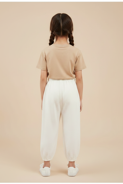 Pantalon Chinois Blanc Côtelé Ample Décontracté Ourson - Maille - vue 2