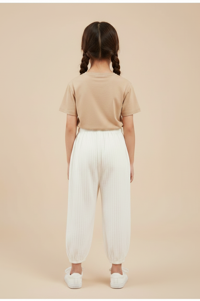 Pantalon Chinois Blanc Côtelé Ample Décontracté Ourson - Maille - vue 2