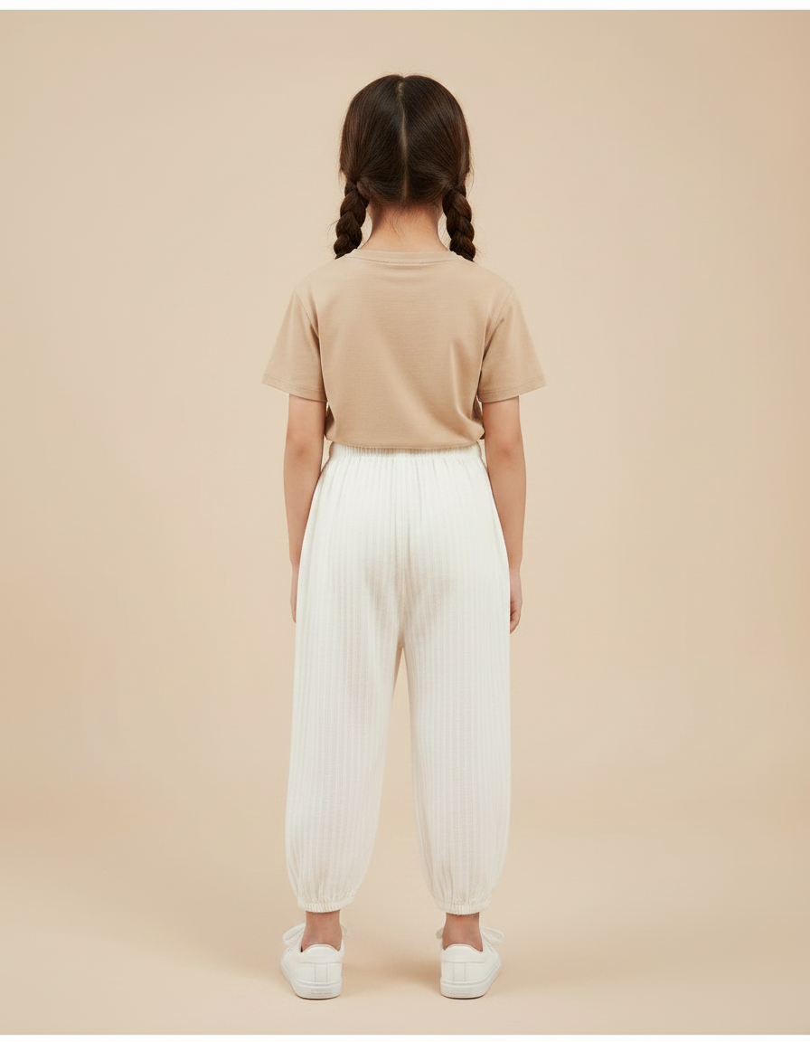 Pantalon Chinois Blanc Côtelé Ample Décontracté Ourson - Maille - vue 2