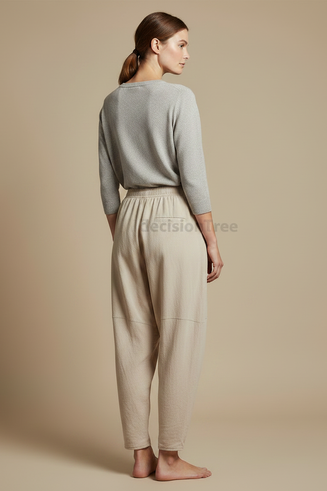 Pantalon Chinois Beige Ample Coton Lin Femme - vue 2