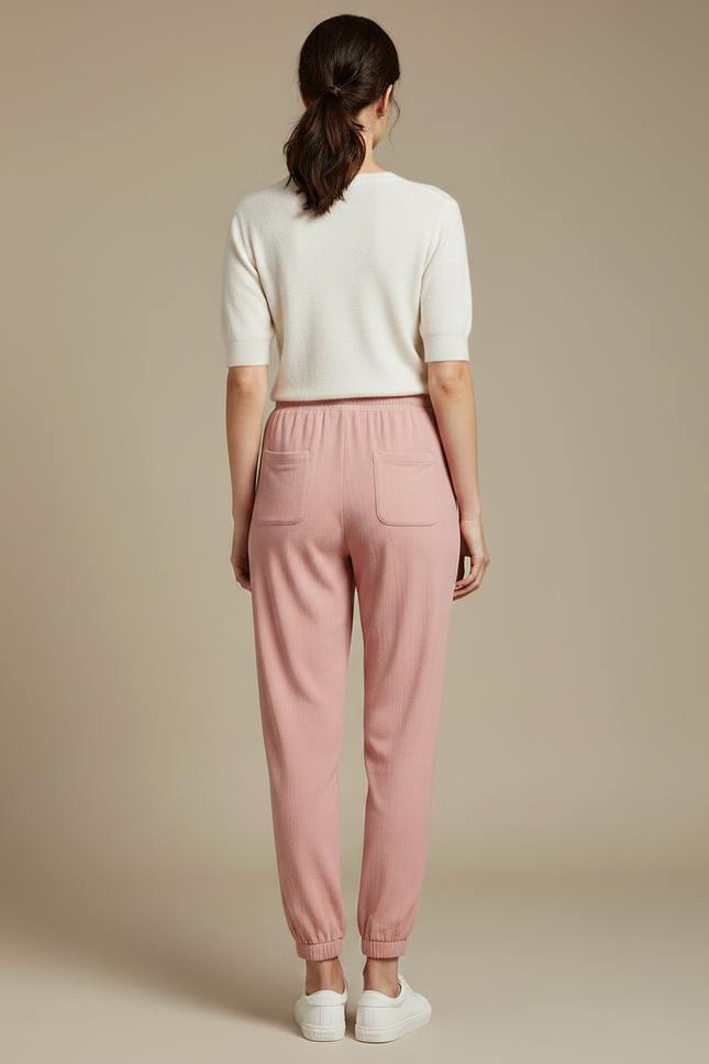 Pantalon Chinois Rose Fluide Cordon Chevilles Élastiquées Confortable - Maille - vue 2
