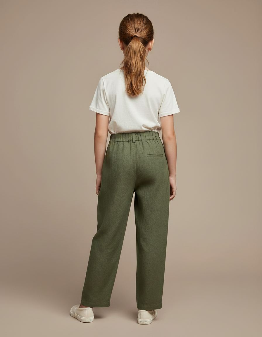 Pantalon Chinois Vert Ample Lin Plissé Décontracté - Kaki - vue 2