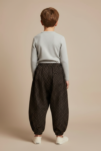 Pantalon Chinois Marron Ample Points Blancs Enfant - Molleton - vue 2