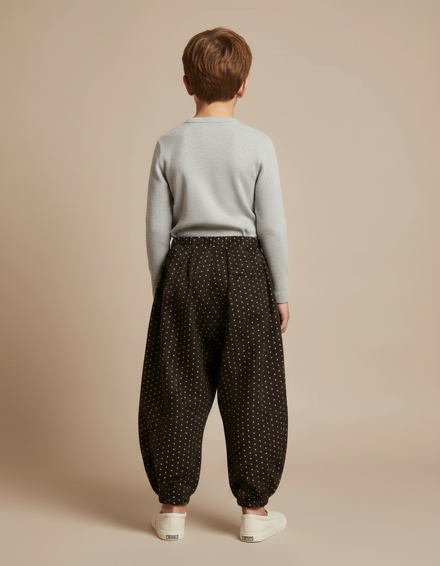 Pantalon Chinois Marron Ample Points Blancs Enfant - Molleton - vue 2
