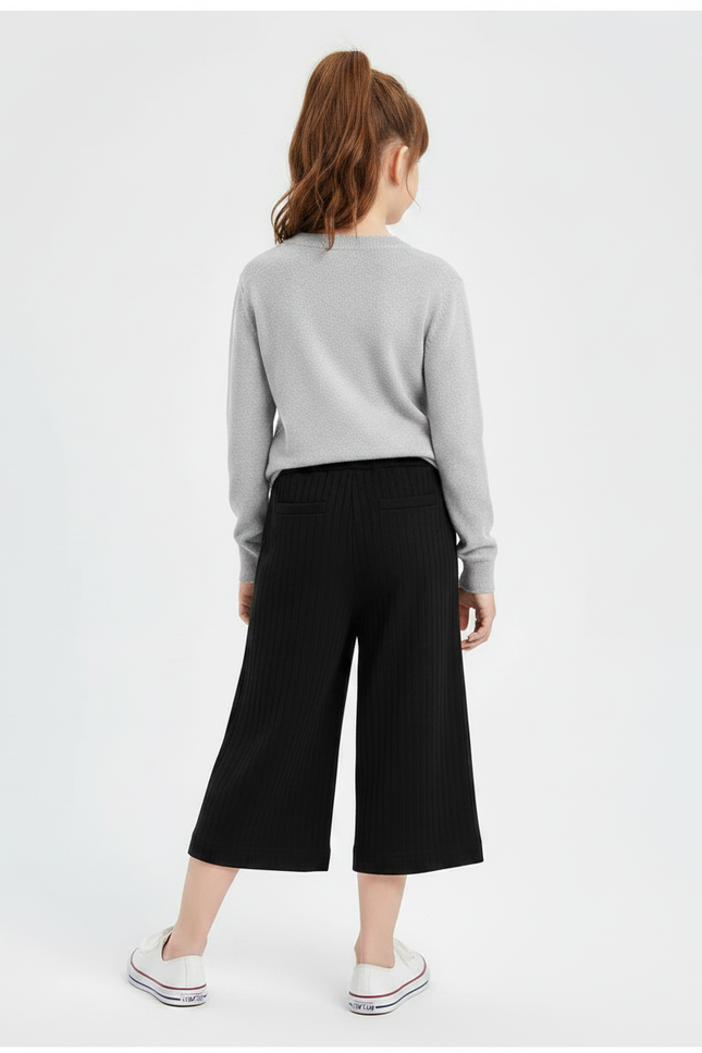 Pantalon Chinois Noir Côtelé Ample Décontracté Fille - Maille - vue 2
