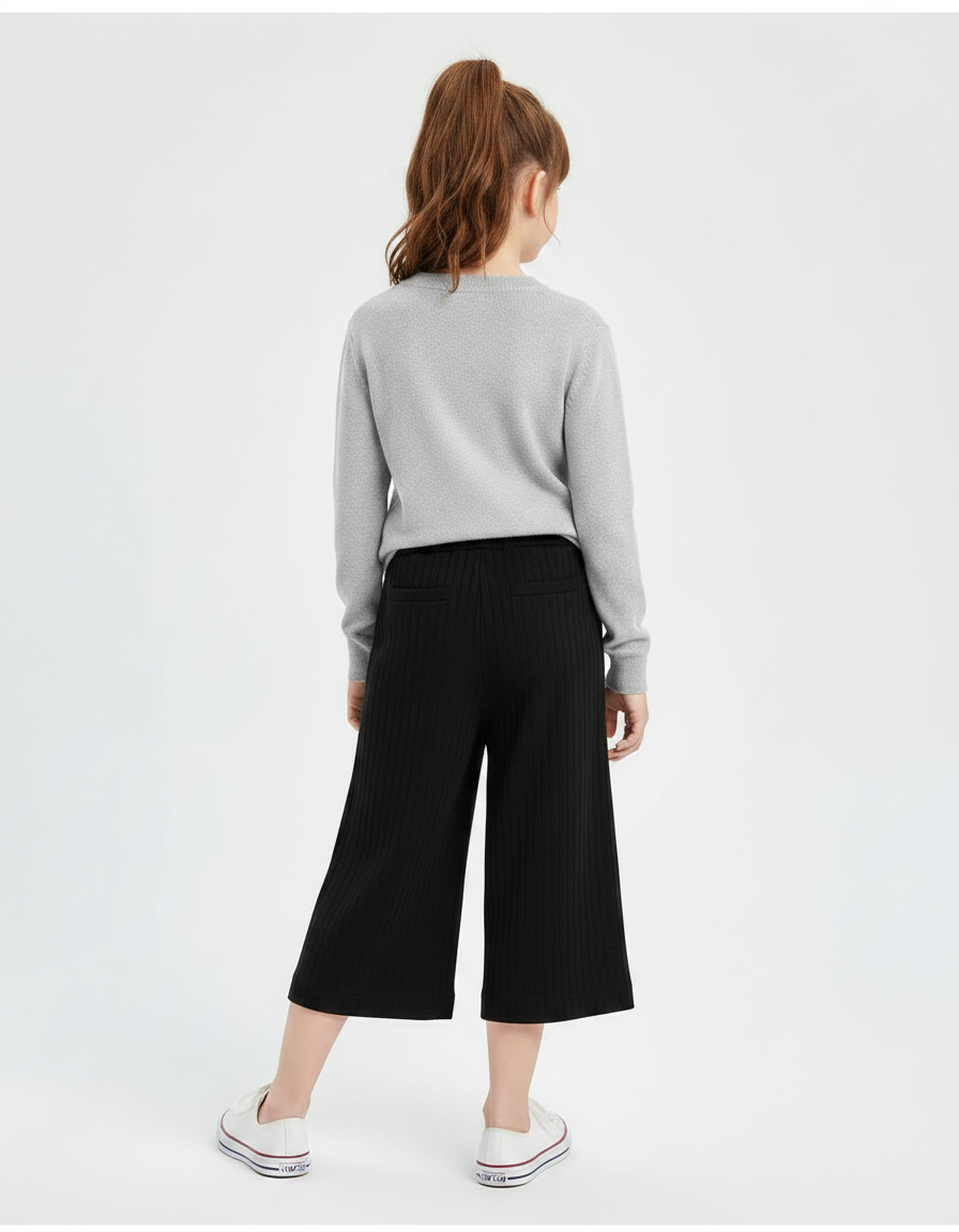 Pantalon Chinois Noir Côtelé Ample Décontracté Fille - Maille - vue 2