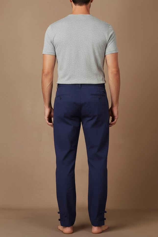 Pantalon Chinois Bleu Marine Coton Ample Confortable Homme - vue 2