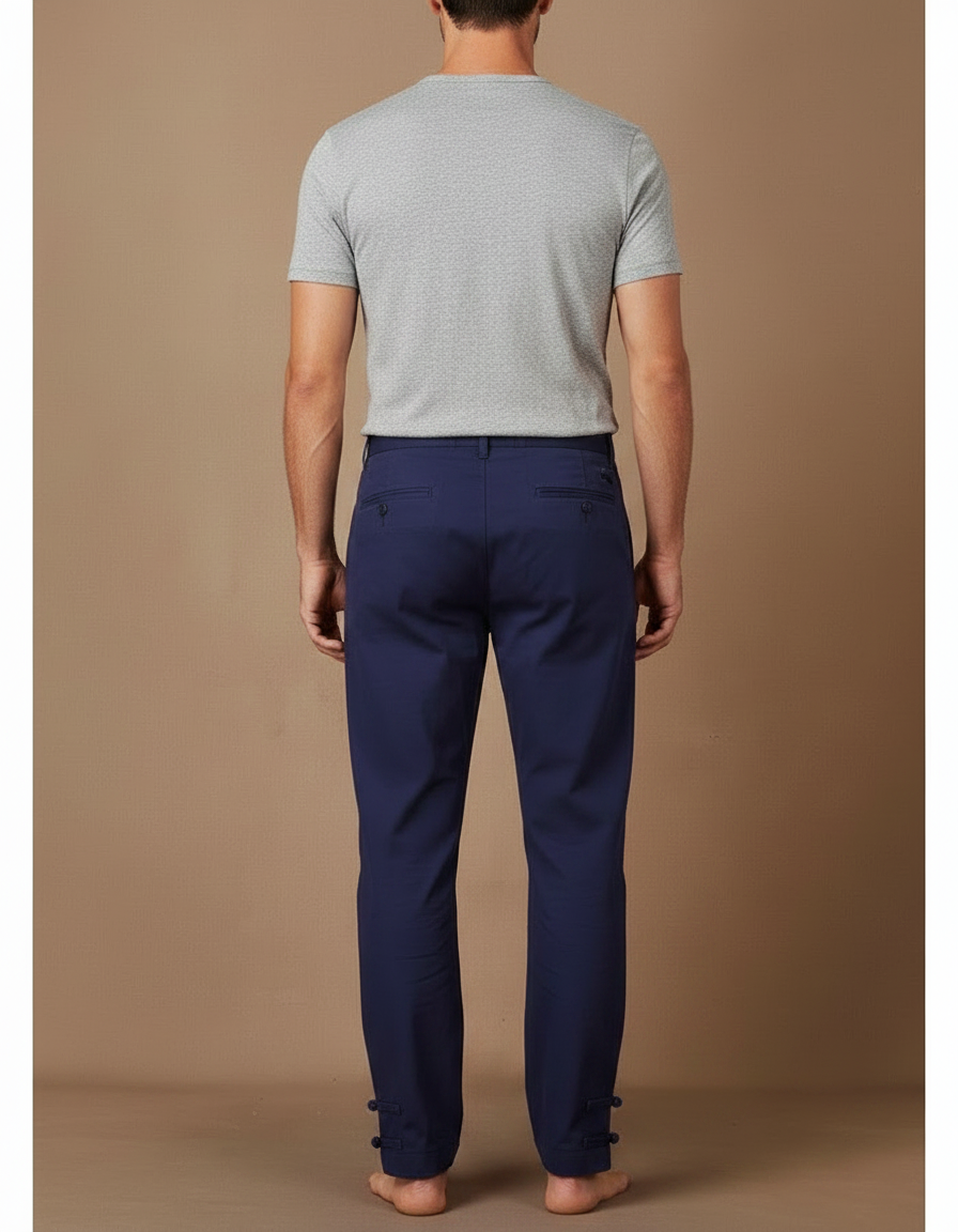 Pantalon Chinois Bleu Marine Coton Ample Confortable Homme - vue 2