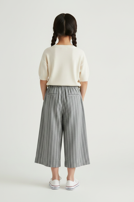 Pantalon Chinois Gris Rayé Ample Coton Fluide - vue 2