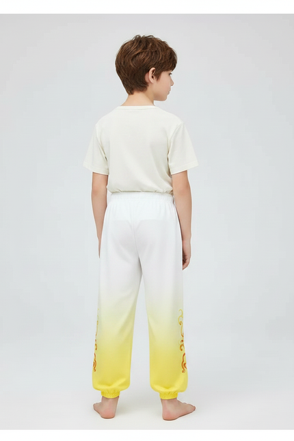 Pantalon Chinois Blanc Jaune Dégradé Ample Brodé Enfant - Multicolore Polyester - vue 2