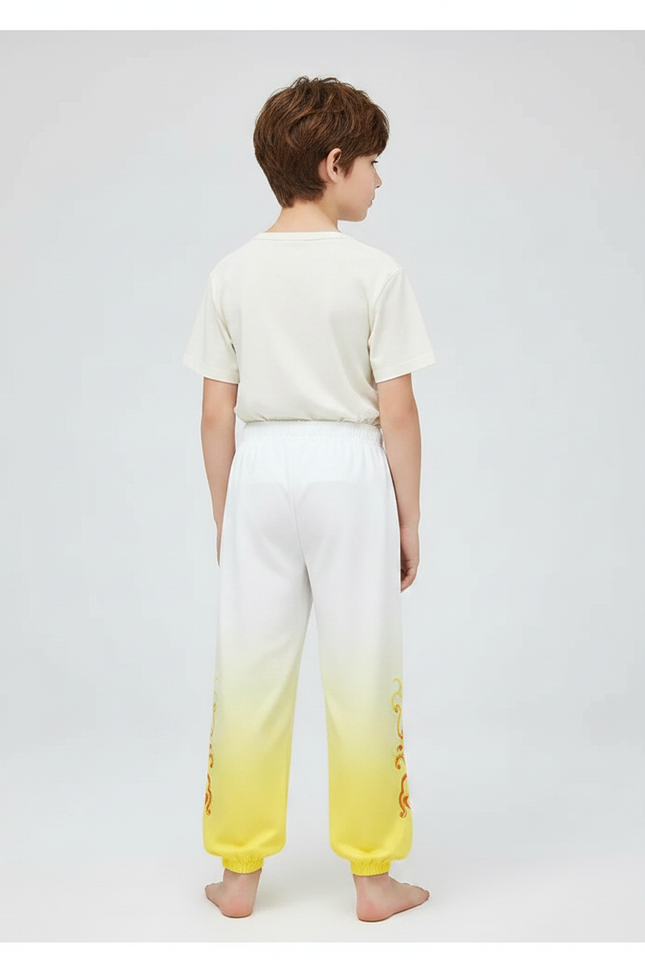 Pantalon Chinois Blanc Jaune Dégradé Ample Brodé Enfant - Multicolore Polyester - vue 2