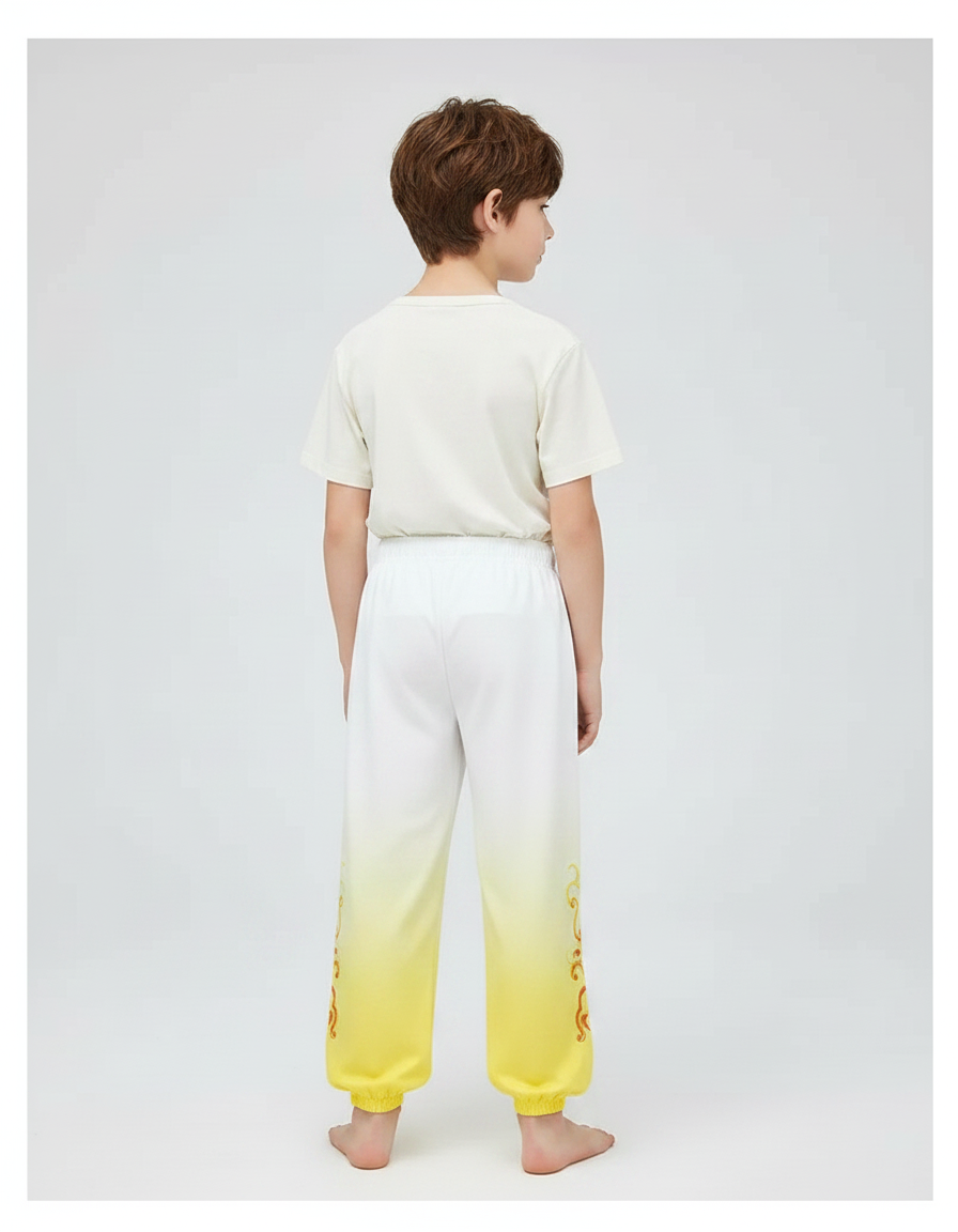Pantalon Chinois Blanc Jaune Dégradé Ample Brodé Enfant - Multicolore Polyester - vue 2