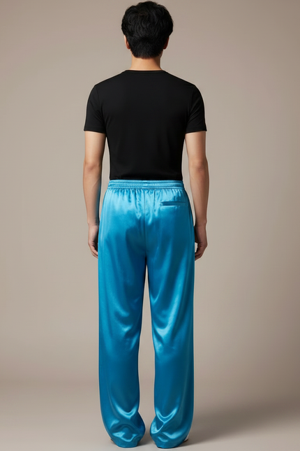 Pantalon Chinois Bleu Satiné Ample Fluide Homme - vue 2