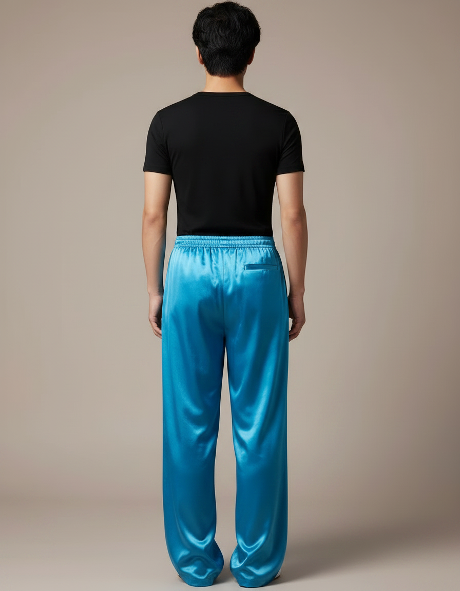 Pantalon Chinois Bleu Satiné Ample Fluide Homme - vue 2
