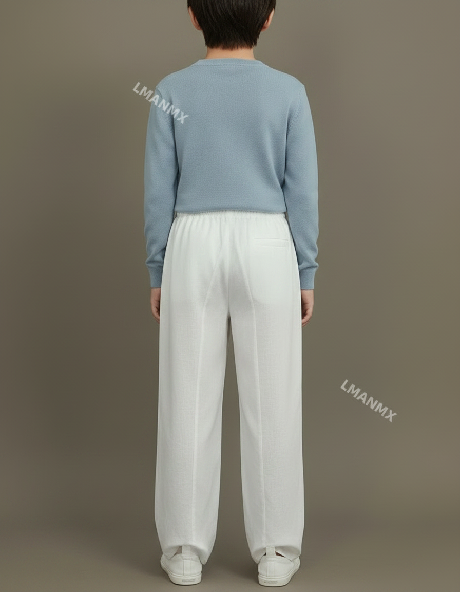Pantalon Chinois Blanc Ample Coton Lin Enfant - vue 2