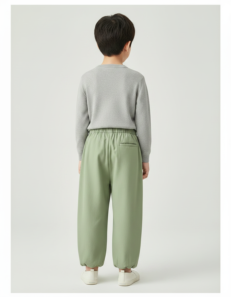 Pantalon Chinois Vert Ample Coton Enfant Décontracté - vue 2