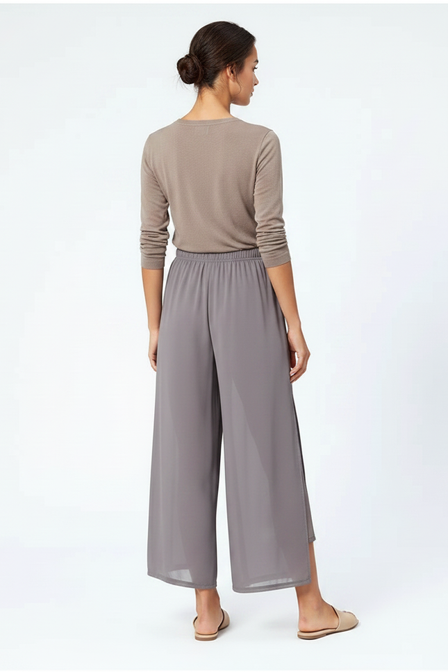 Pantalon Chinois Gris Fluide Double-couche Fendu Élégant - Polyester - vue 2