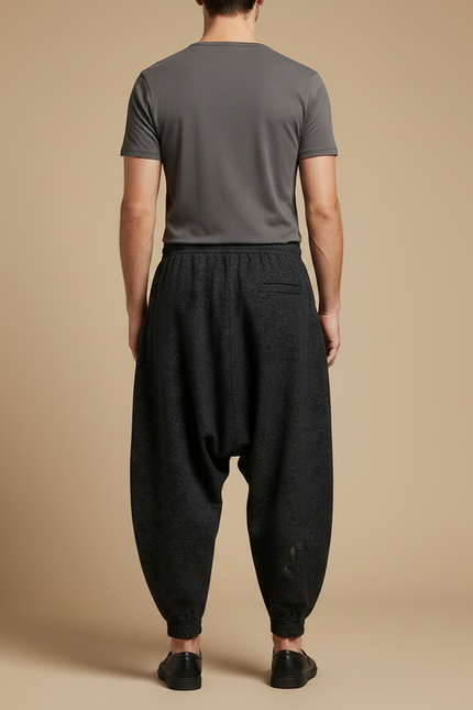 Pantalon Chinois Noir Jacquard Ample Décontracté Homme - Molleton - vue 2