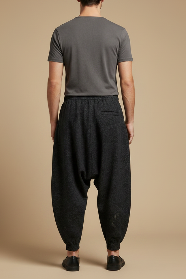 Pantalon Chinois Noir Jacquard Ample Décontracté Homme - Molleton - vue 2