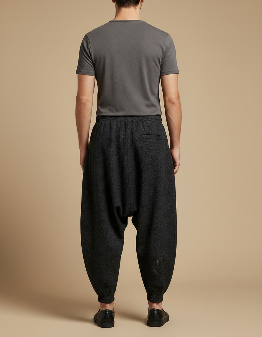 Pantalon Chinois Noir Jacquard Ample Décontracté Homme - Molleton - vue 2