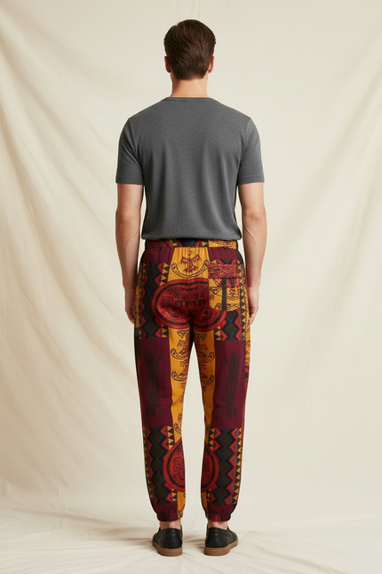Pantalon Chinois Ethnique Imprimé Ample Cordon Léger - Multicolore Coton - vue 2