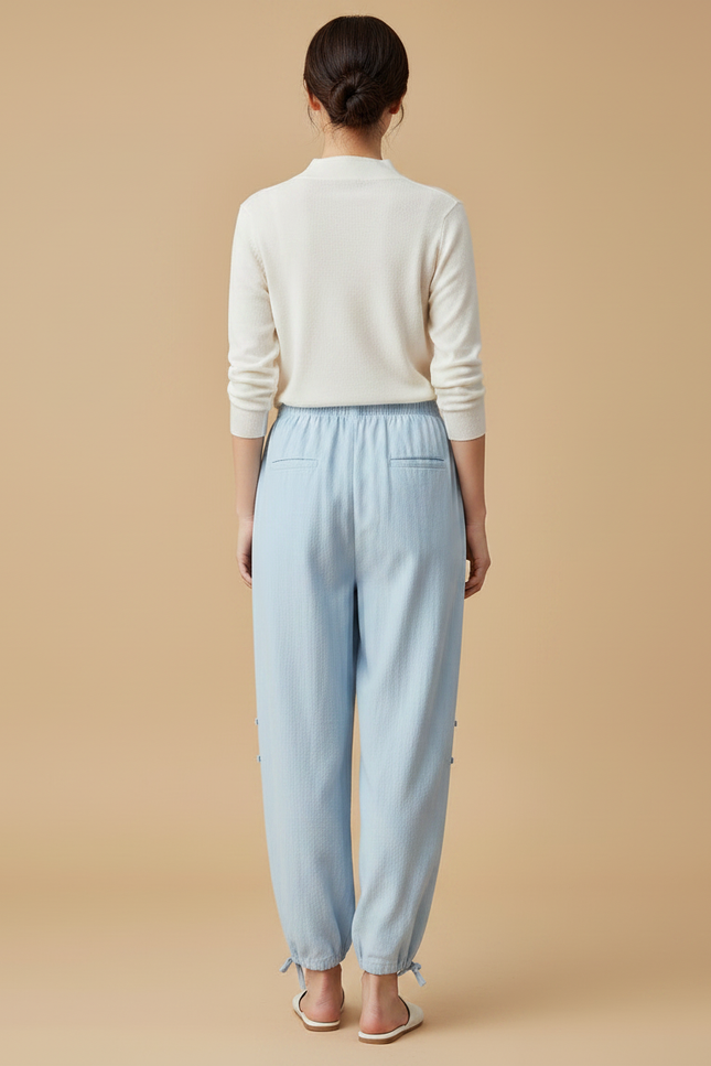Pantalon Chinois Bleu Ciel Ample Lin Fluide - vue 2