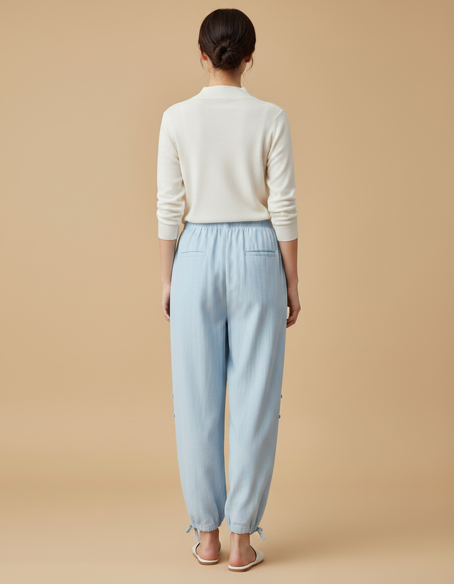 Pantalon Chinois Bleu Ciel Ample Lin Fluide - vue 2
