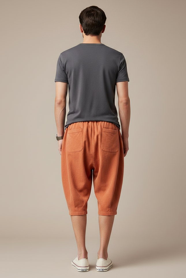 Pantalon Chinois Sarouel Ample Coton Orange Décontracté Homme - vue 2