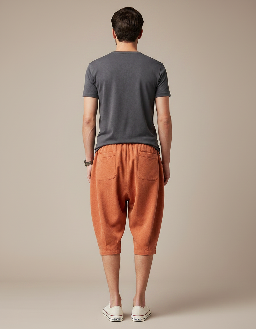 Pantalon Chinois Sarouel Ample Coton Orange Décontracté Homme - vue 2