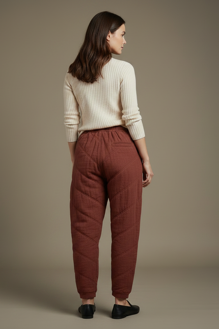 Pantalon Chinois Matelassé Marron Ample Coton Hiver - vue 2