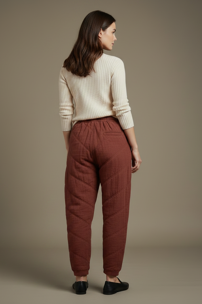 Pantalon Chinois Matelassé Marron Ample Coton Hiver - vue 2