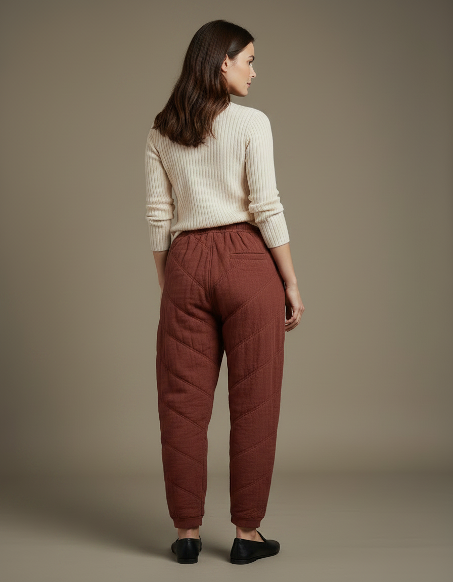 Pantalon Chinois Matelassé Marron Ample Coton Hiver - vue 2