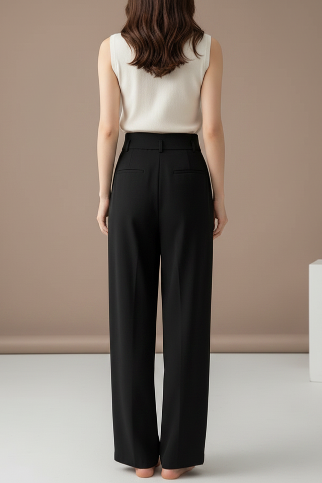 Pantalon Chinois Noir Ample Fluide Taille Haute Femme - Viscose - vue 2