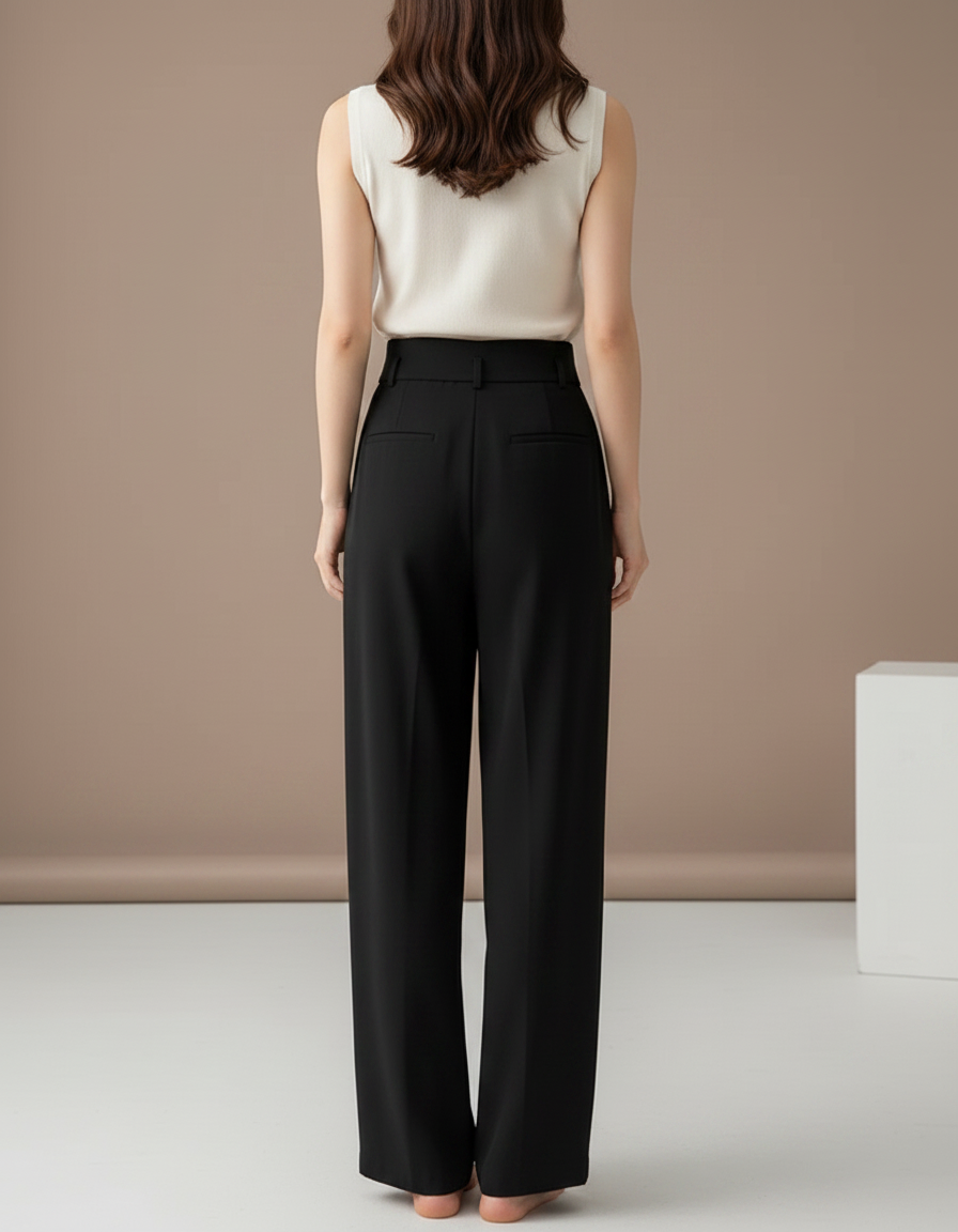 Pantalon Chinois Noir Ample Fluide Taille Haute Femme - Viscose - vue 2
