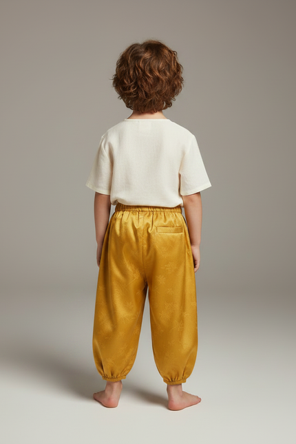 Pantalon Chinois Jaune Satiné Ample Motif Floral Enfant - vue 2