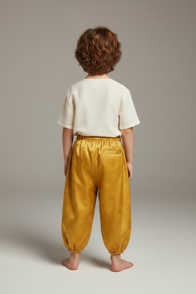 Pantalon Chinois Jaune Satiné Ample Motif Floral Enfant - vue 2