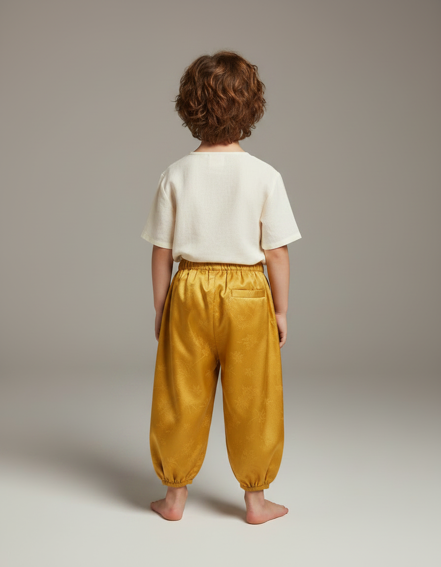 Pantalon Chinois Jaune Satiné Ample Motif Floral Enfant - vue 2