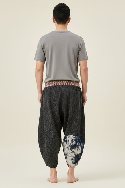 Pantalon Chinois Gris Ample Coton Imprimé Décontracté - Molleton - vue 2